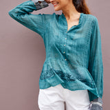 NEELGAR BLOUSE, DARK GREEN SHEER - SAAKI