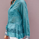 NEELGAR BLOUSE, DARK GREEN SHEER - SAAKI
