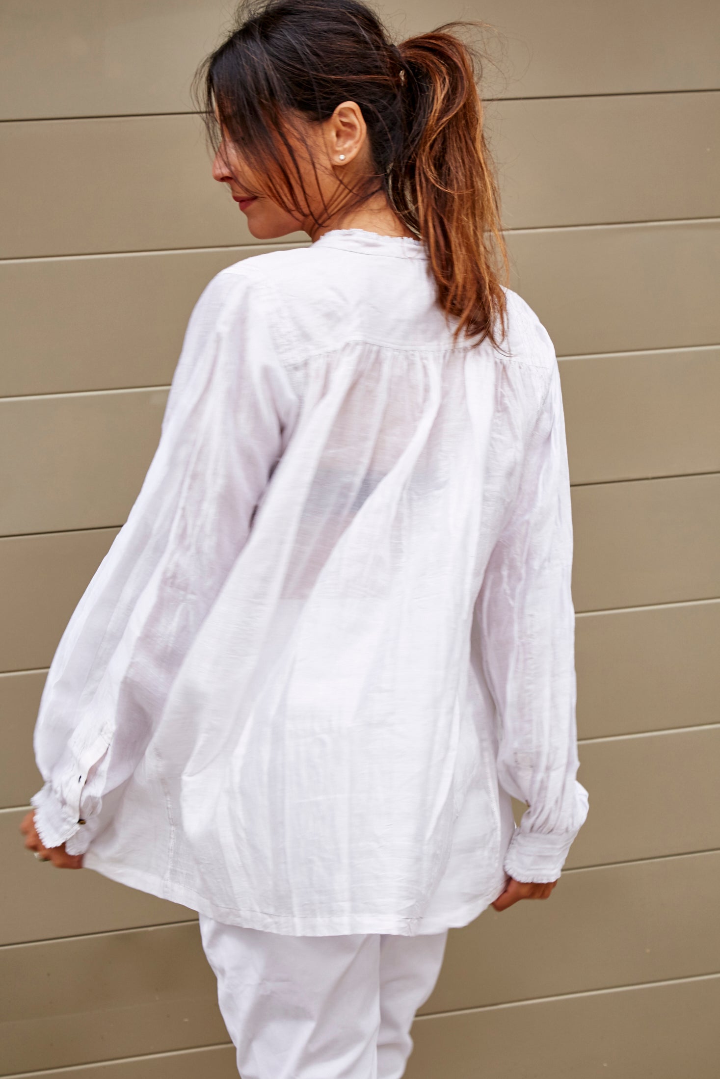 KORA RUFFLED SHIRT, WHITE SHEER - SAAKI