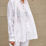 KORA RUFFLED SHIRT, WHITE SHEER - SAAKI