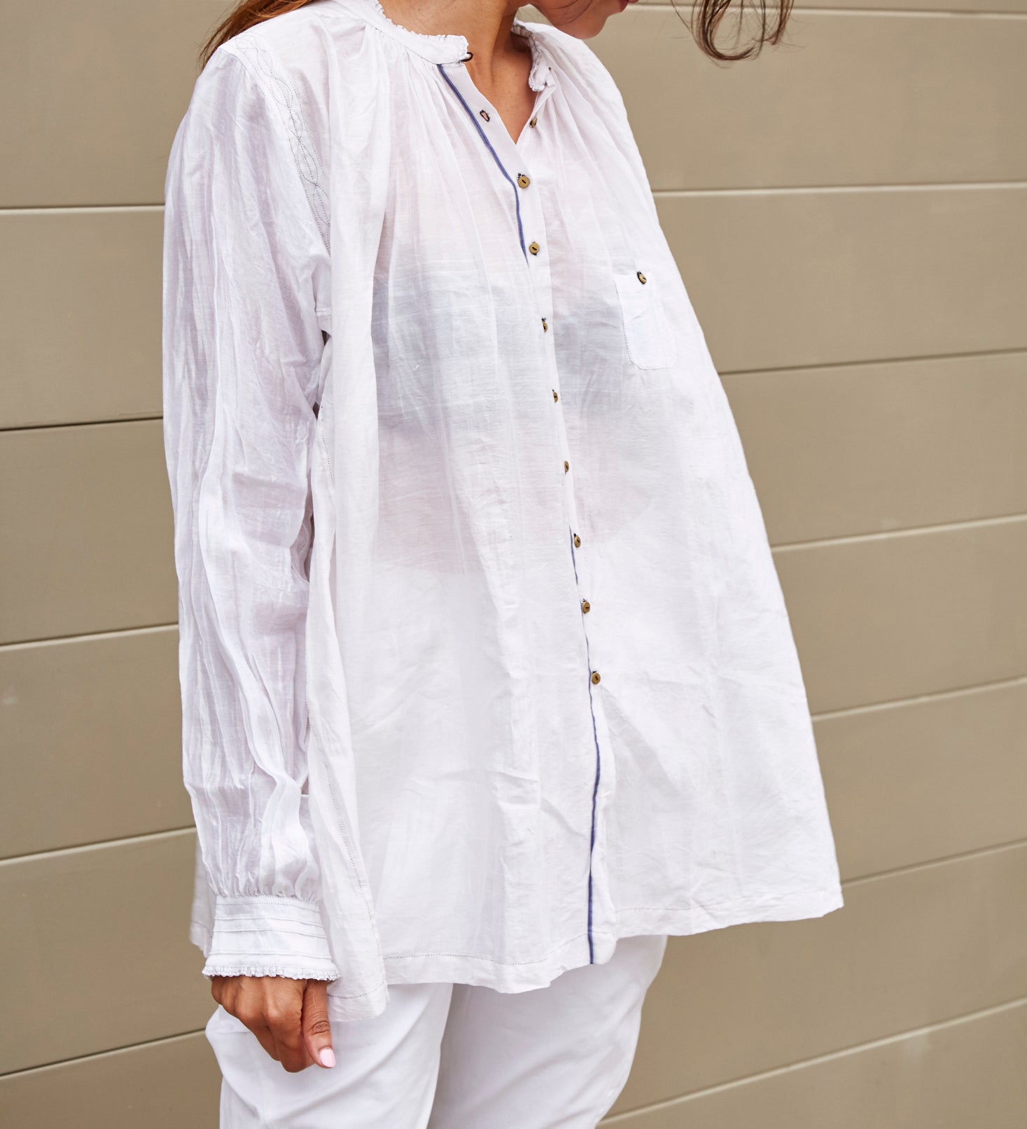 KORA RUFFLED SHIRT, WHITE SHEER - SAAKI