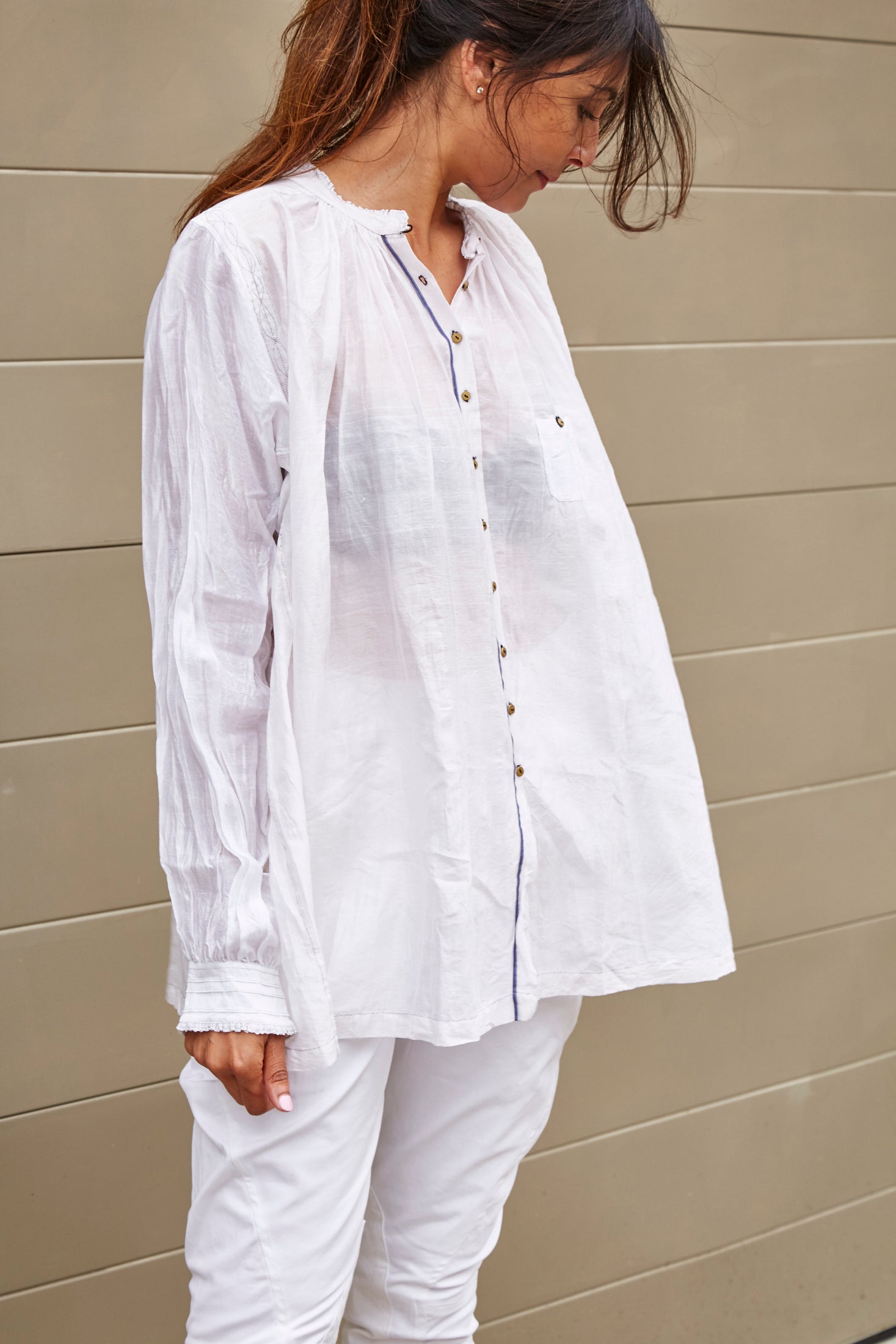 KORA RUFFLED SHIRT, WHITE SHEER - SAAKI