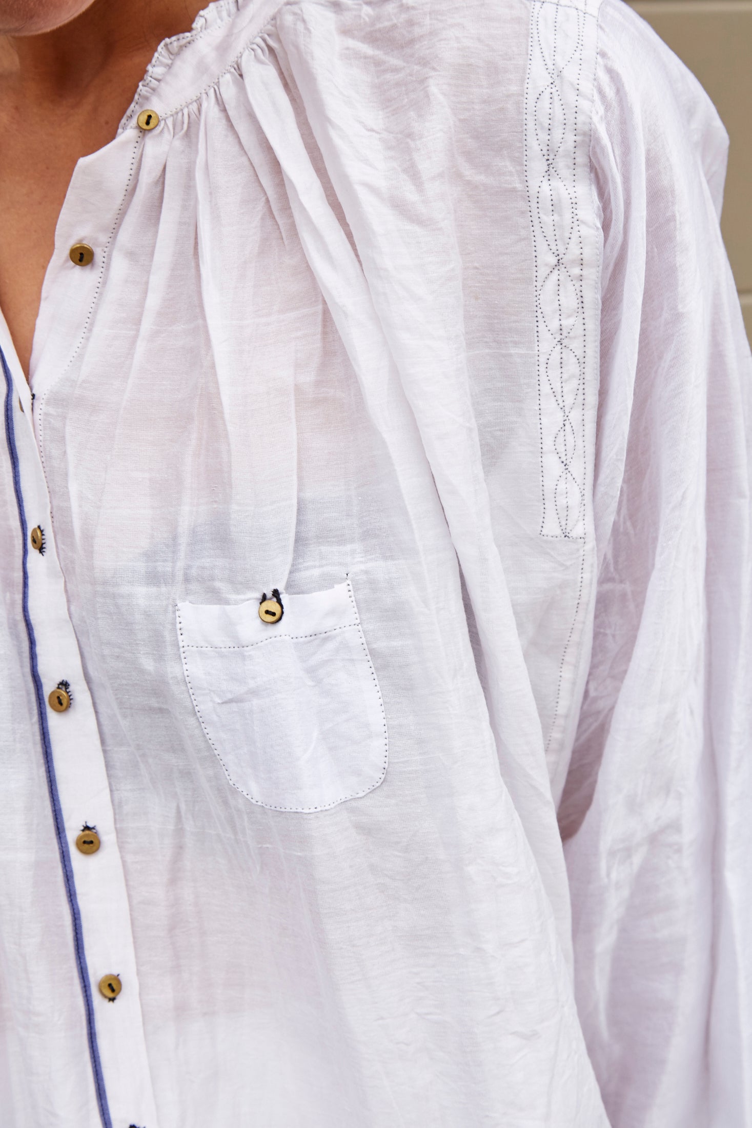 KORA RUFFLED SHIRT, WHITE SHEER - SAAKI