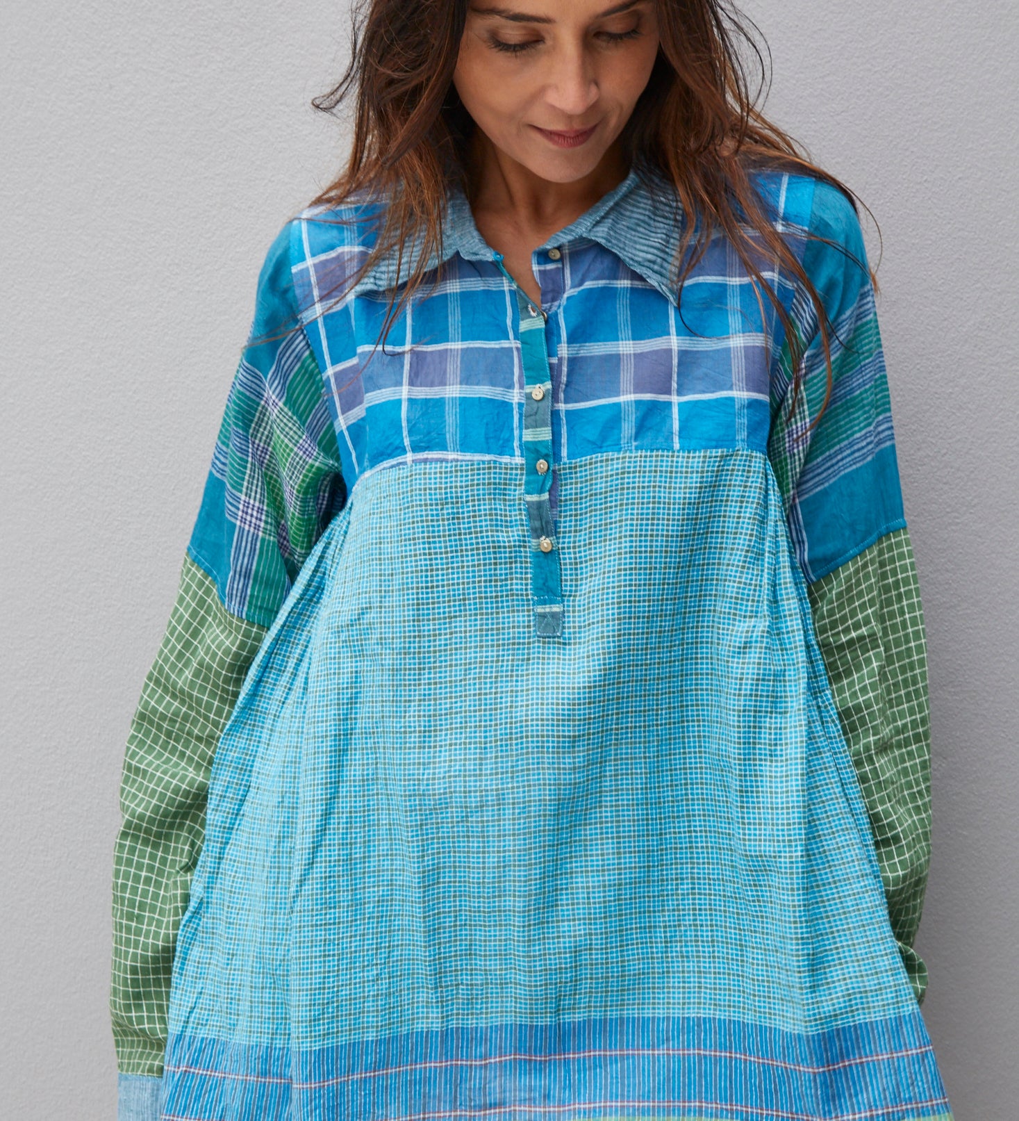 GINGHAM SHIRT, GREEN // BLUE - SAAKI