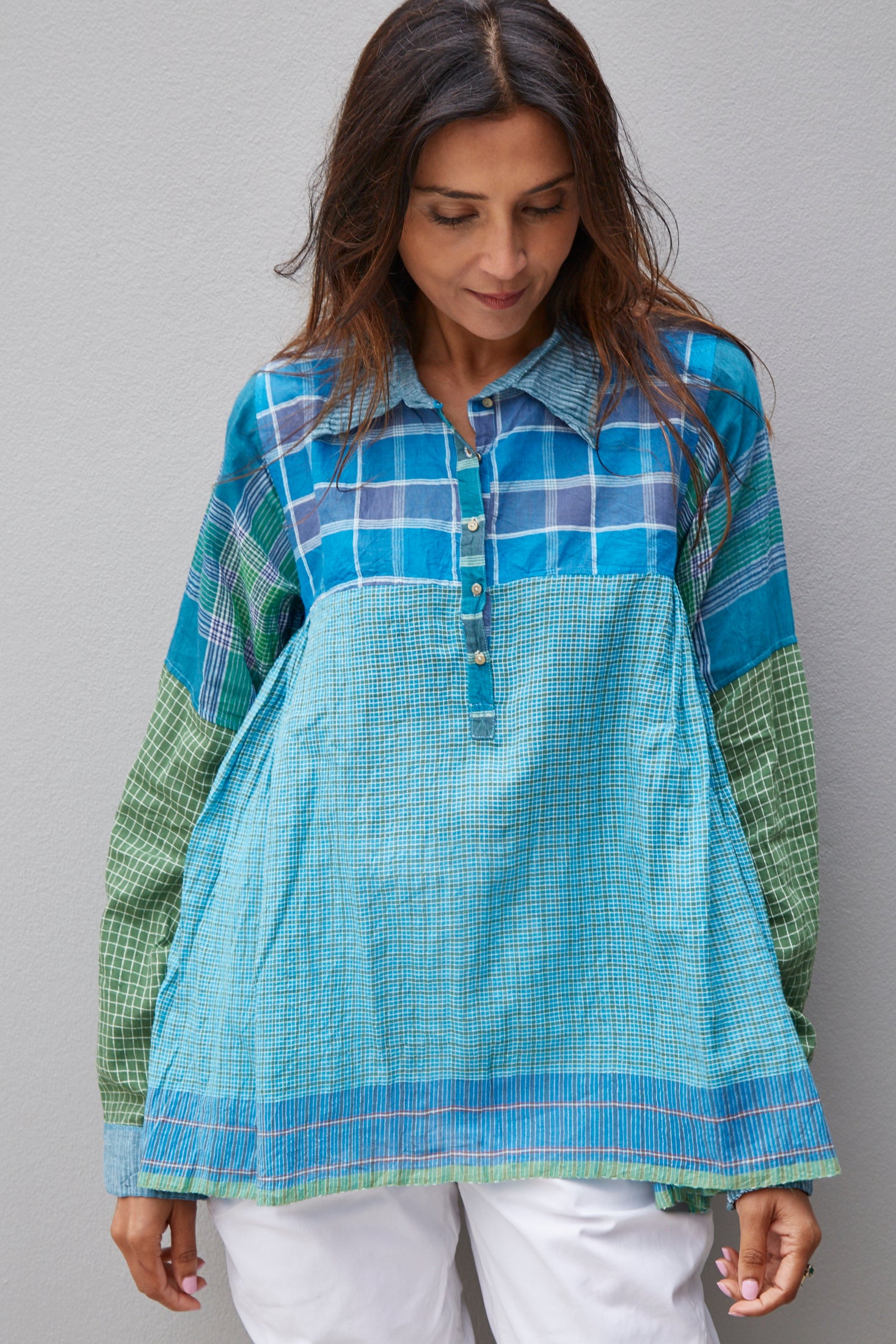 GINGHAM SHIRT, GREEN // BLUE - SAAKI