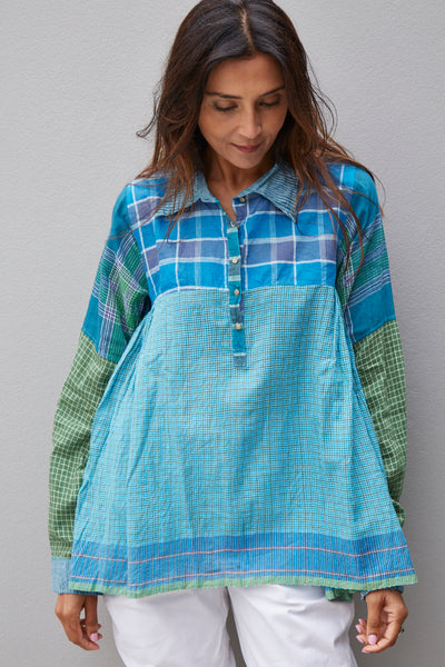 GINGHAM SHIRT, GREEN // BLUE - SAAKI