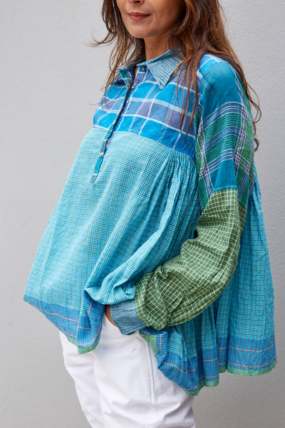 GINGHAM SHIRT, GREEN // BLUE - SAAKI