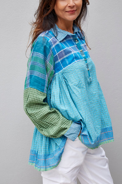 GINGHAM SHIRT, GREEN // BLUE - SAAKI