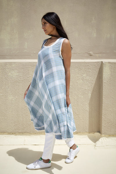 ADEE DRESS, WHITE & GREEN CHECK - SAAKI