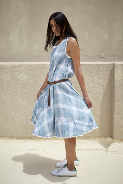 ADEE DRESS, WHITE & GREEN CHECK - SAAKI