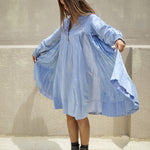 RANGREZ SILK SHIRT DRESS, SKY BLUE - SAAKI