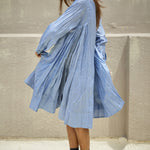 RANGREZ SILK SHIRT DRESS, SKY BLUE - SAAKI