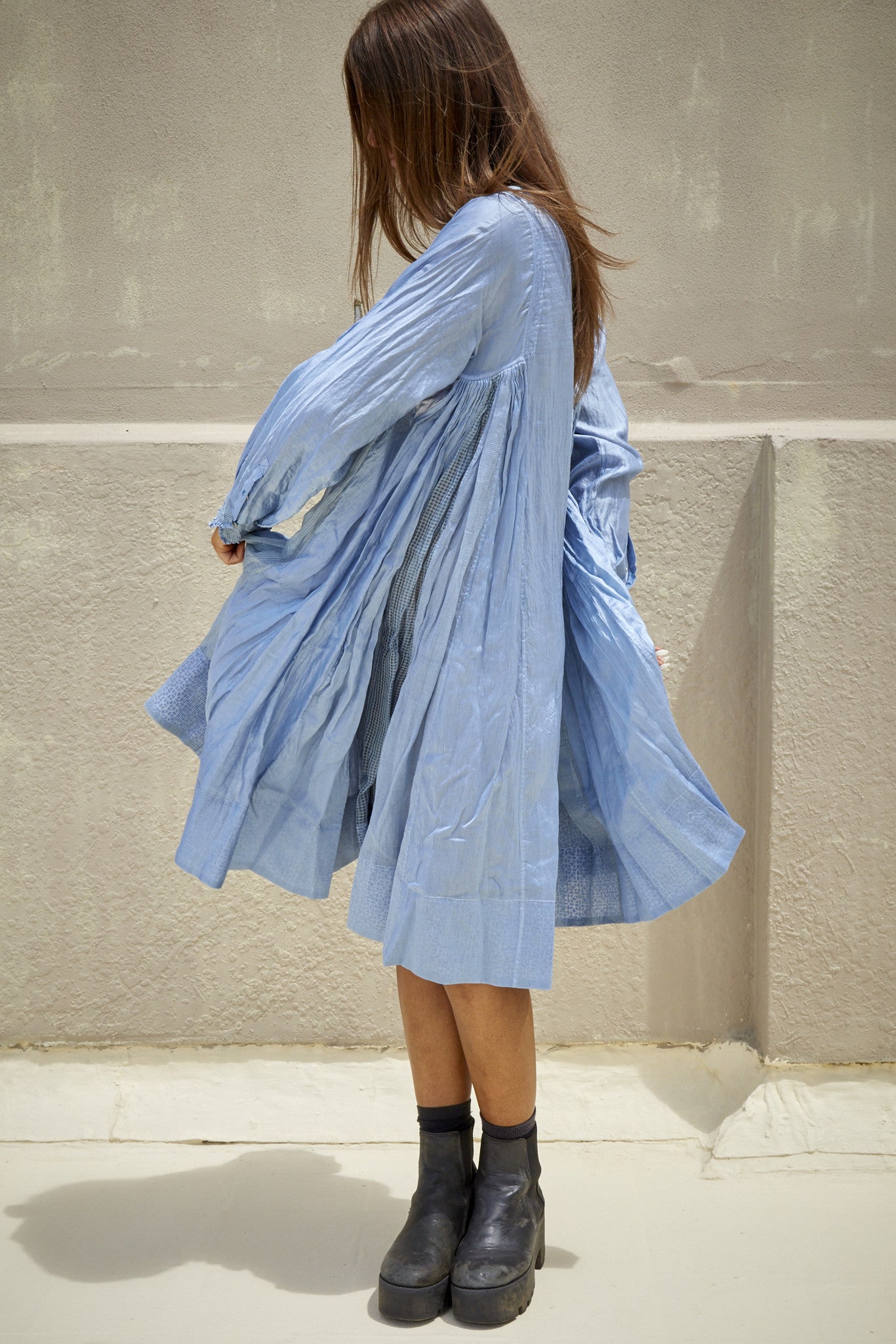 RANGREZ SILK SHIRT DRESS, SKY BLUE - SAAKI