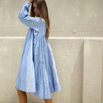 RANGREZ SILK SHIRT DRESS, SKY BLUE - SAAKI