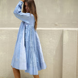 RANGREZ SILK SHIRT DRESS, SKY BLUE - SAAKI