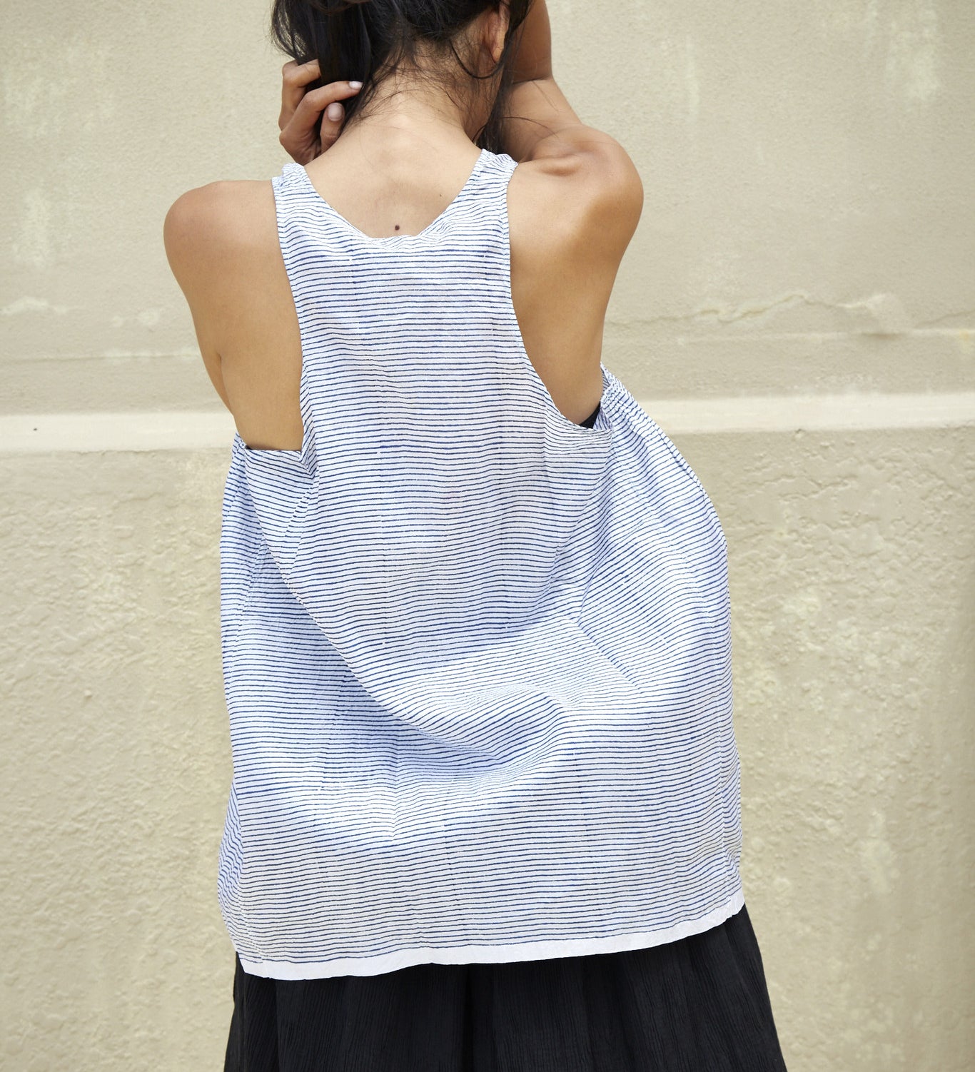BANDI SILK TANK TOP, INDIGO STRIPE - SAAKI