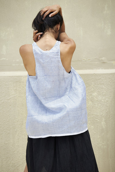 BANDI SILK TANK TOP, INDIGO STRIPE - SAAKI
