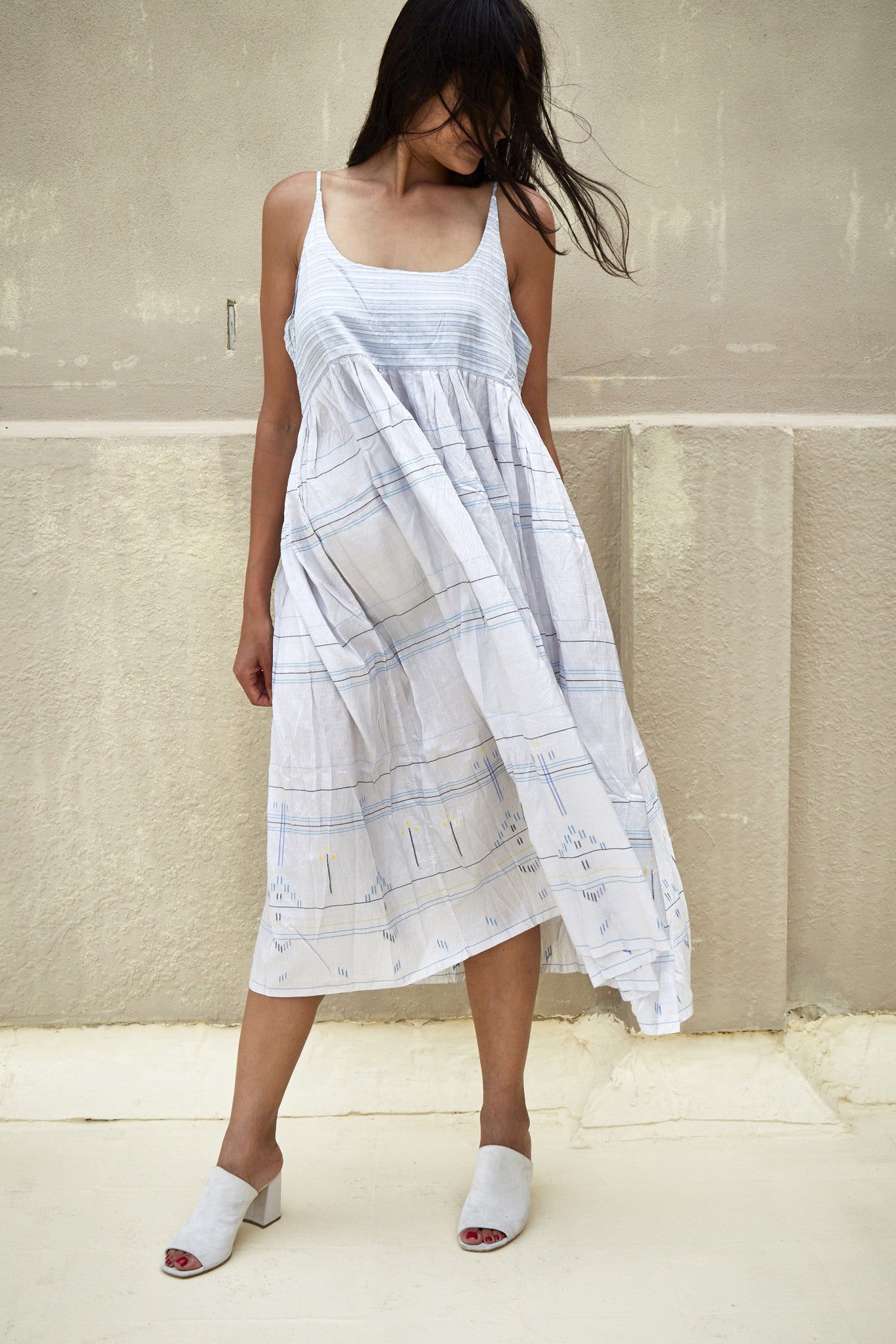 SILK GATHER CHEMISE, STEEL BLUE - SAAKI