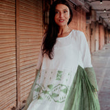 MUSLIN JAMDANI DRESS, GREEN