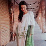 MUSLIN JAMDANI DRESS, GREEN