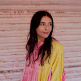 PANEL BANDHANI DRESS, PINK//YELLOW SILK