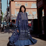 JAIPUR BANDHANI DRESS, INDIGO SILK