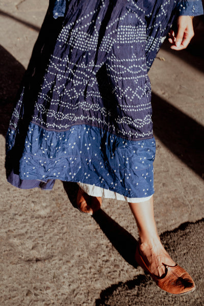 JAIPUR BANDHANI DRESS, INDIGO SILK