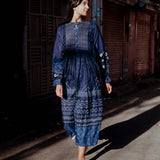 JAIPUR BANDHANI DRESS, INDIGO SILK