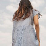 V-NECK RUCHED DRESS, LIGHT BLUE - SAAKI