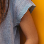 V-NECK RUCHED DRESS, LIGHT BLUE - SAAKI
