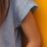 V-NECK RUCHED DRESS, LIGHT BLUE - SAAKI