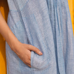 V-NECK RUCHED DRESS, LIGHT BLUE - SAAKI