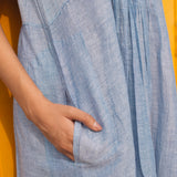 V-NECK RUCHED DRESS, LIGHT BLUE - SAAKI