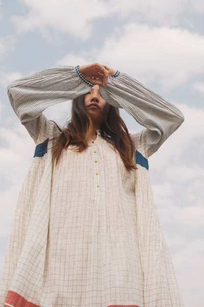 CHECK SHIRT DRESS, BLUE // RED - SAAKI