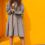 MADRAS CHECK SHIRT DRESS, NAVY - SAAKI