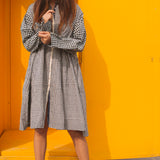 MADRAS CHECK SHIRT DRESS, NAVY - SAAKI