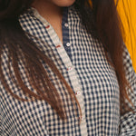 MADRAS CHECK SHIRT DRESS, NAVY - SAAKI