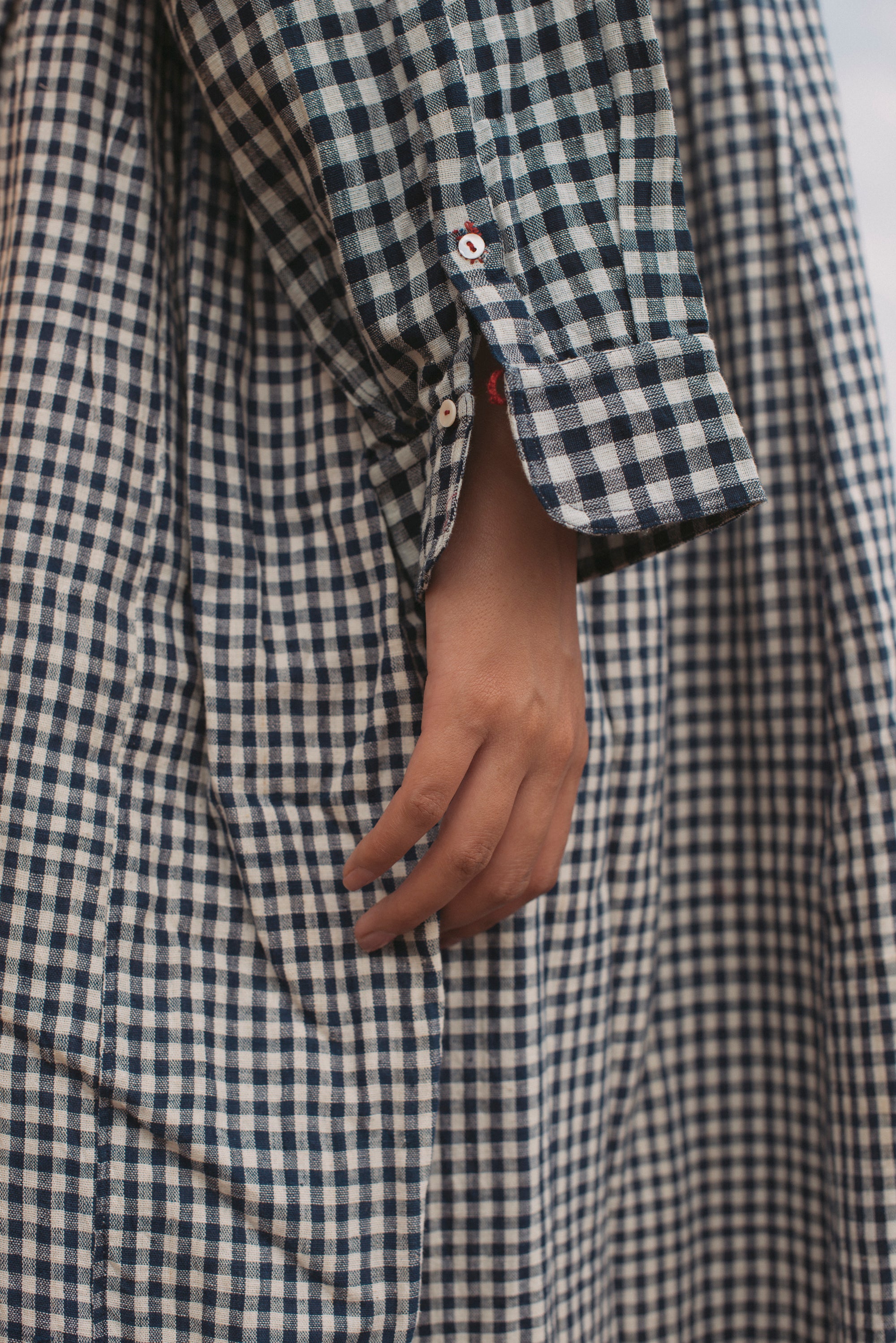 MADRAS CHECK SHIRT DRESS, NAVY - SAAKI