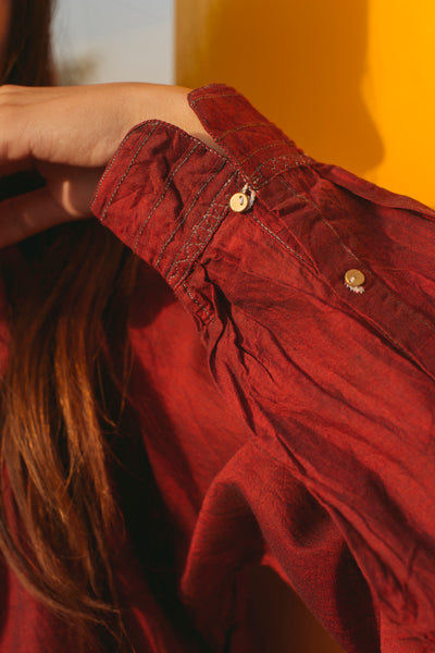 FRONT STRIPE SHIRT, RED - SAAKI