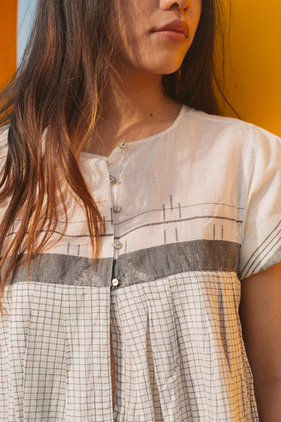 CHECKED A-LINE DRESS, GREY // IVORY - SAAKI