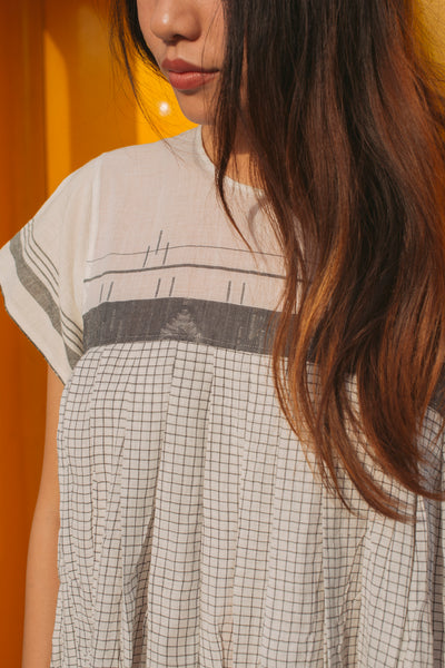 CHECKED A-LINE DRESS, GREY // IVORY - SAAKI