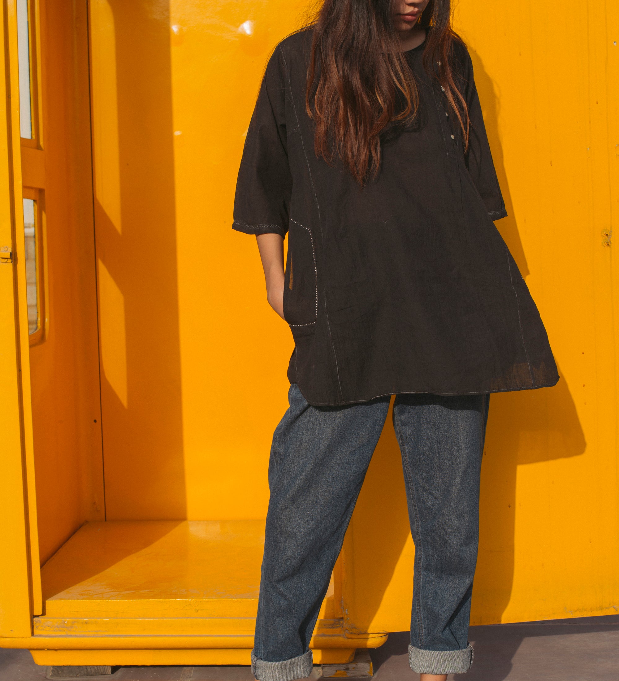 KIMONO SHIRT, BLACK - SAAKI