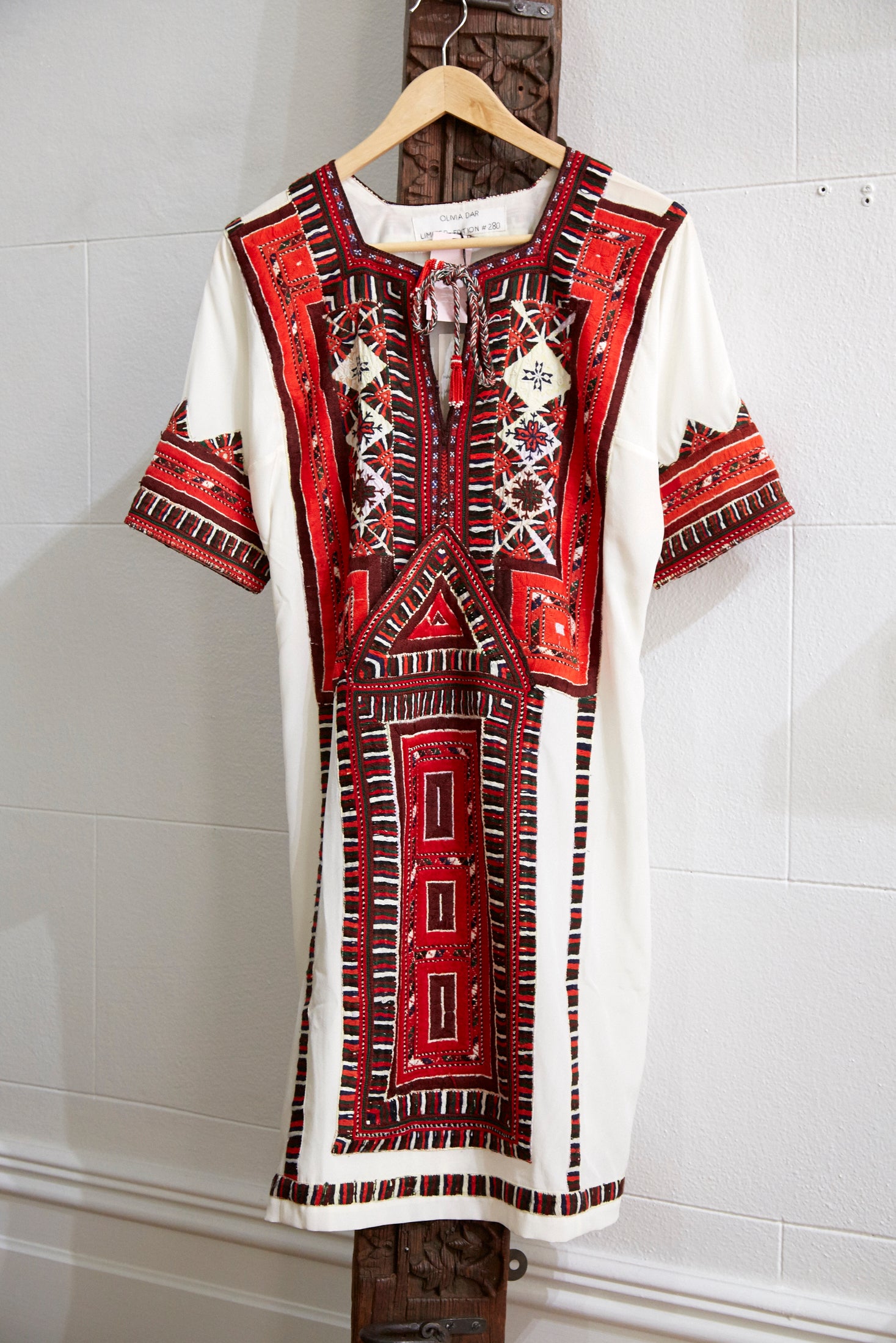 VINTAGE EMBROIDERY DRESS SHORT, IVORY/RED SILK - SAAKI