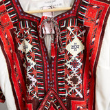 VINTAGE EMBROIDERY DRESS SHORT, IVORY/RED SILK - SAAKI