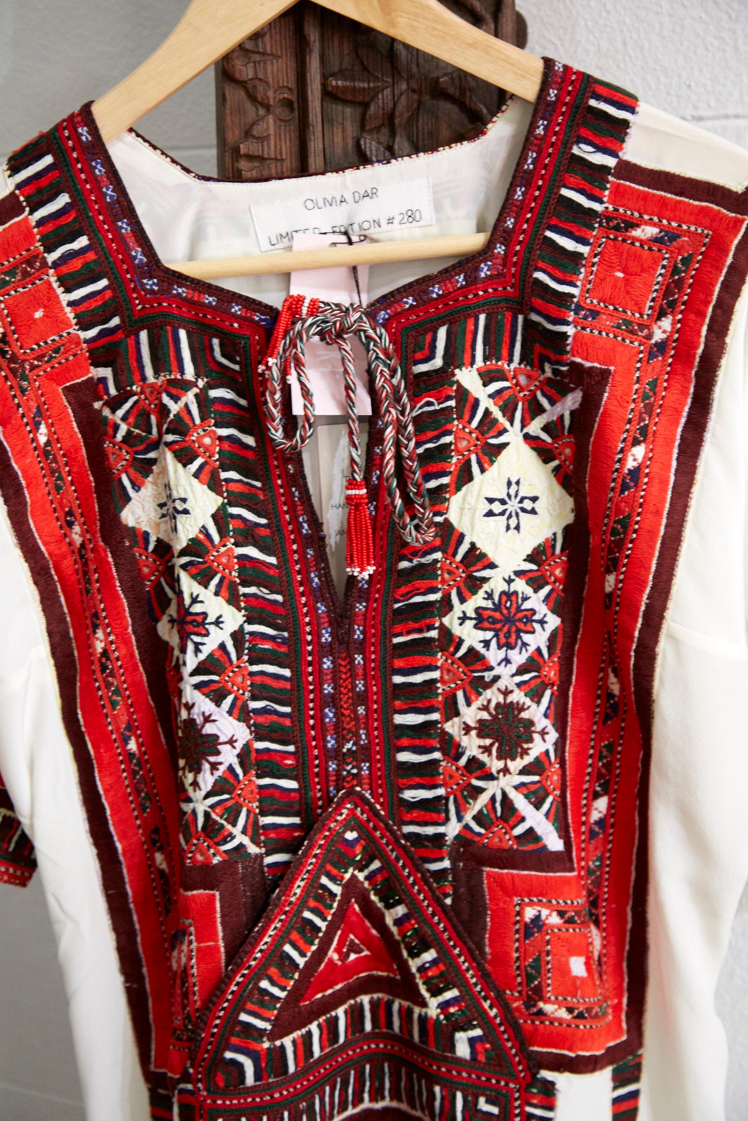 VINTAGE EMBROIDERY DRESS SHORT, IVORY/RED SILK - SAAKI