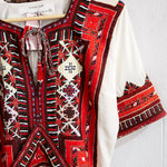 VINTAGE EMBROIDERY DRESS SHORT, IVORY/RED SILK - SAAKI