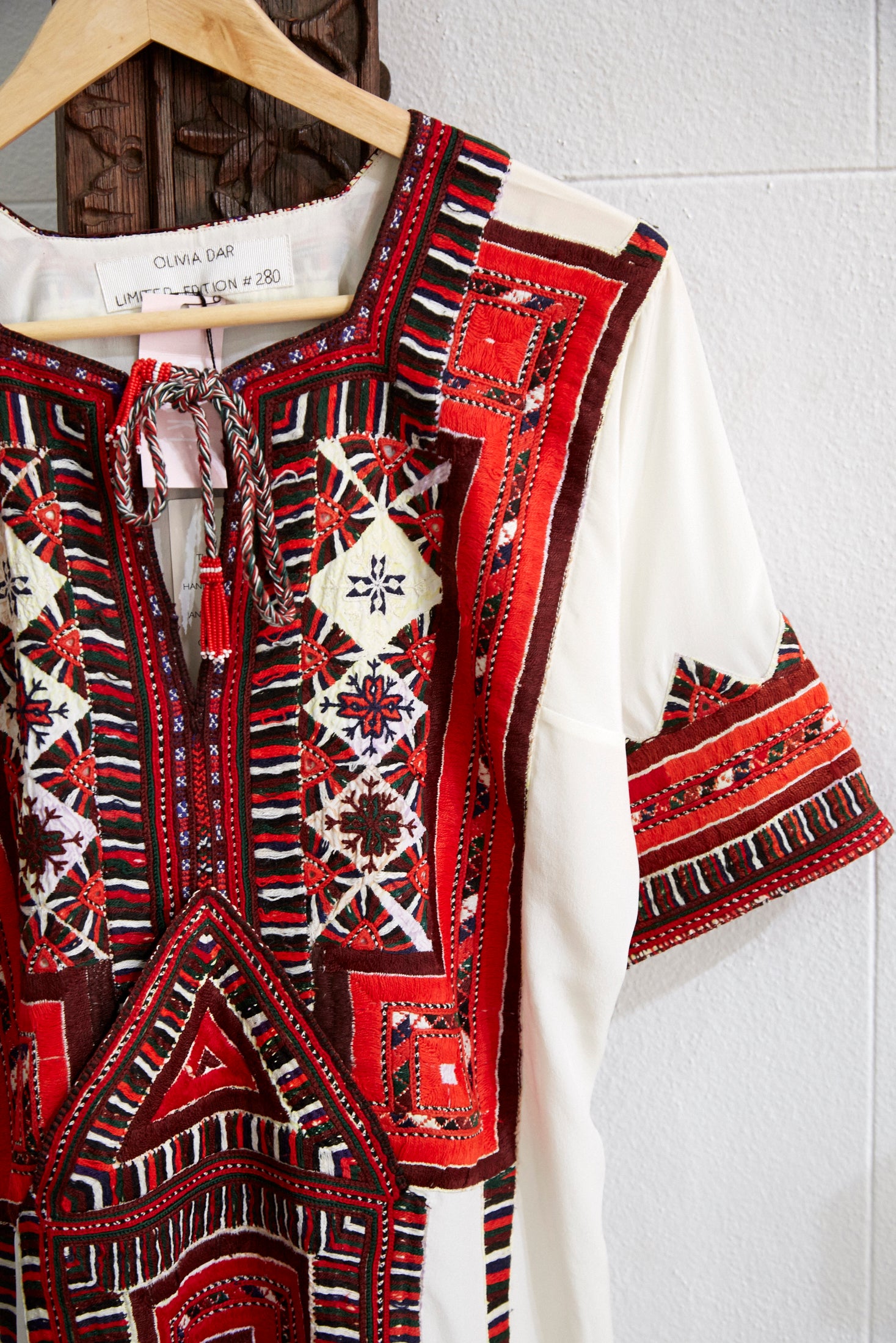 VINTAGE EMBROIDERY DRESS SHORT, IVORY/RED SILK - SAAKI