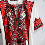 VINTAGE EMBROIDERY DRESS SHORT, IVORY/RED SILK - SAAKI