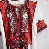 VINTAGE EMBROIDERY DRESS SHORT, IVORY/RED SILK - SAAKI