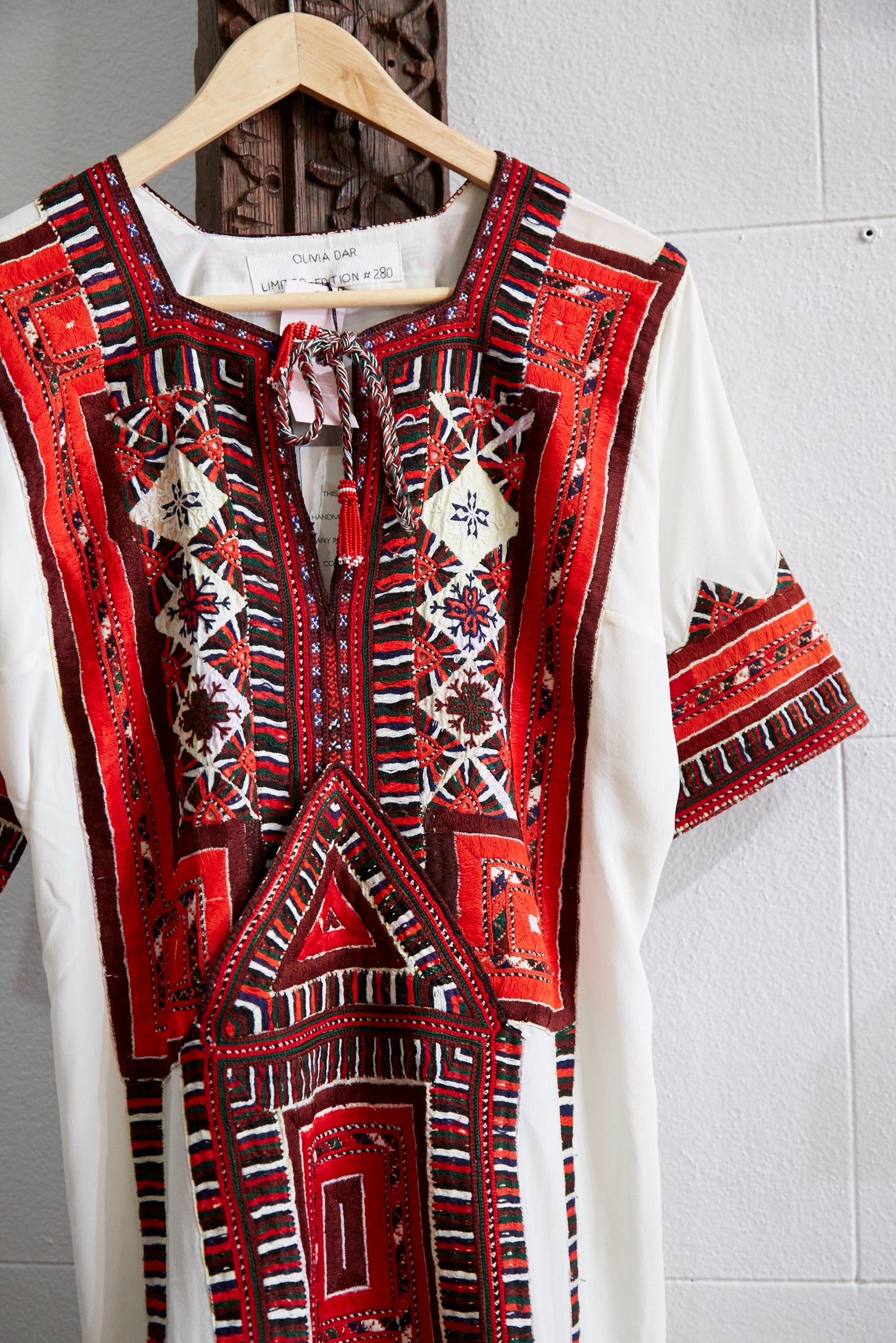 VINTAGE EMBROIDERY DRESS SHORT, IVORY/RED SILK - SAAKI